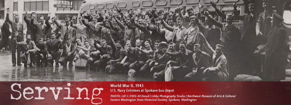 World War II, 1943, U.S. Navy Enlistees at Spokane bus depot.